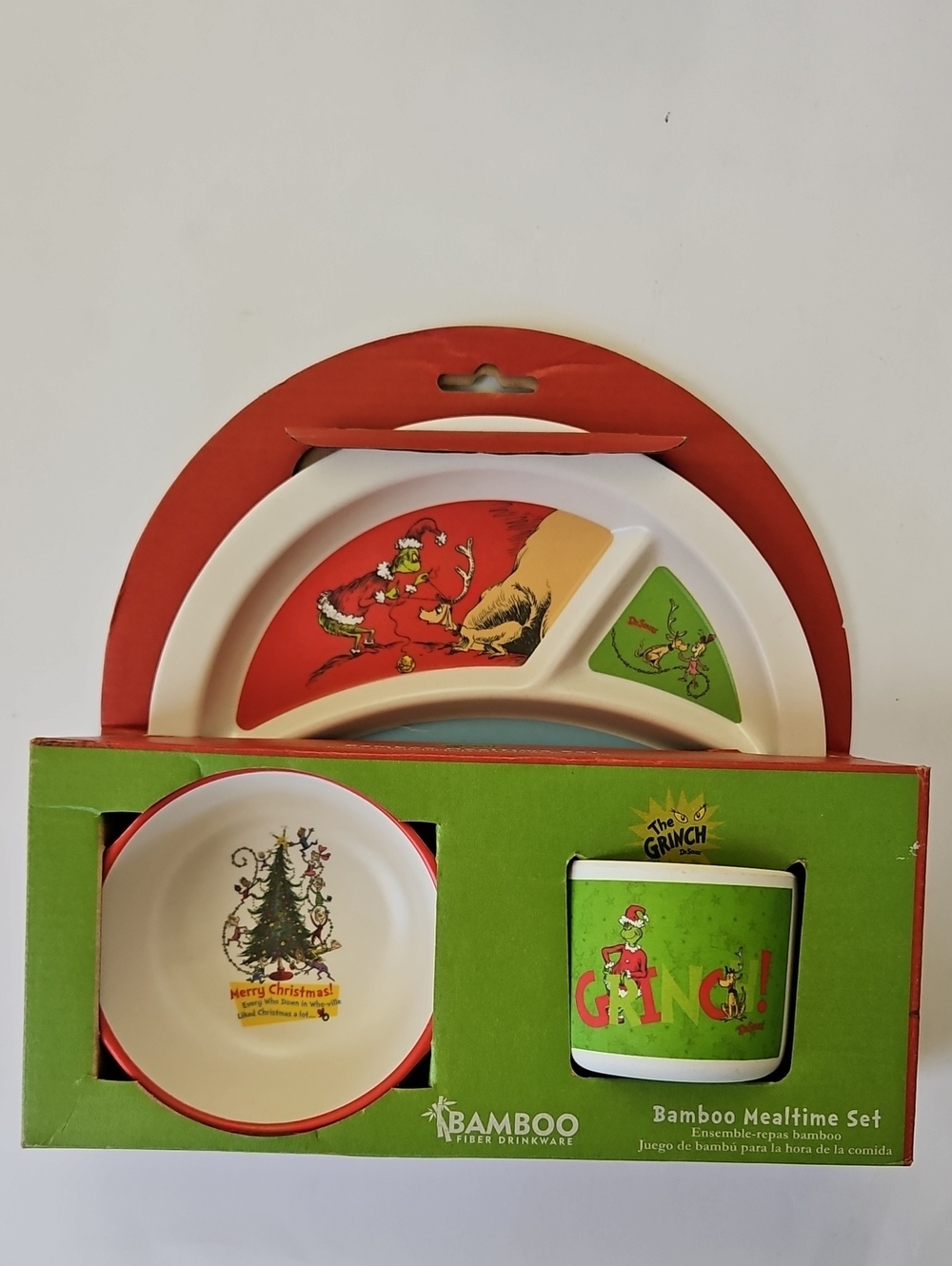 The Grinch Bamboo Mealtime Set - Green Holiday Kids Dinnerware